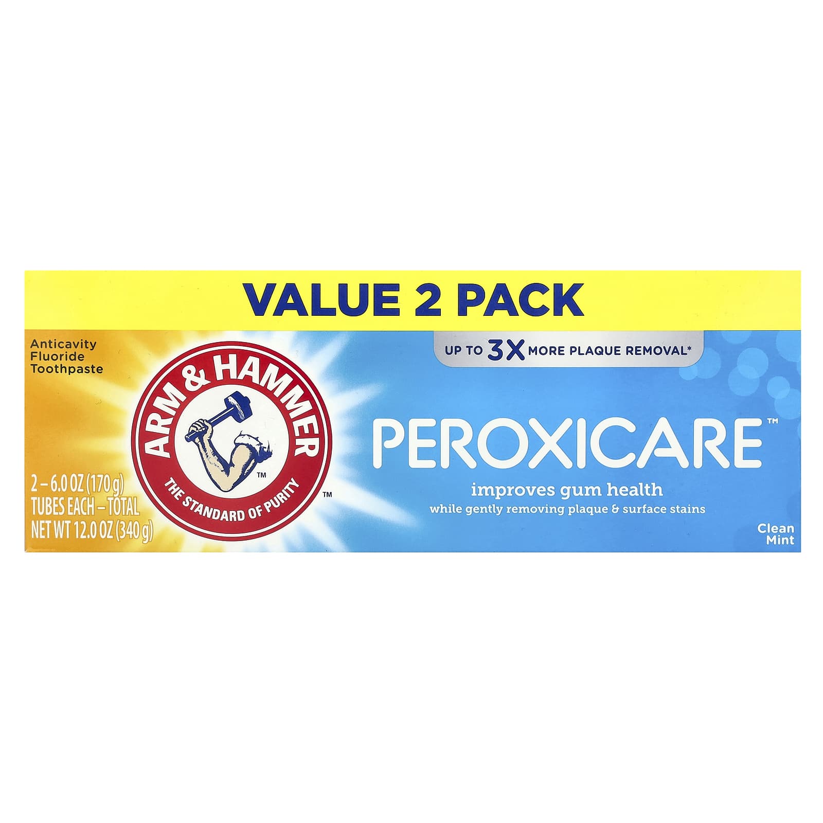 Arm & Hammer, PeroxiCare™, Anticavity Fluoride Toothpaste, Clean Mint, Twin Pack, 6 oz (170 g) Each