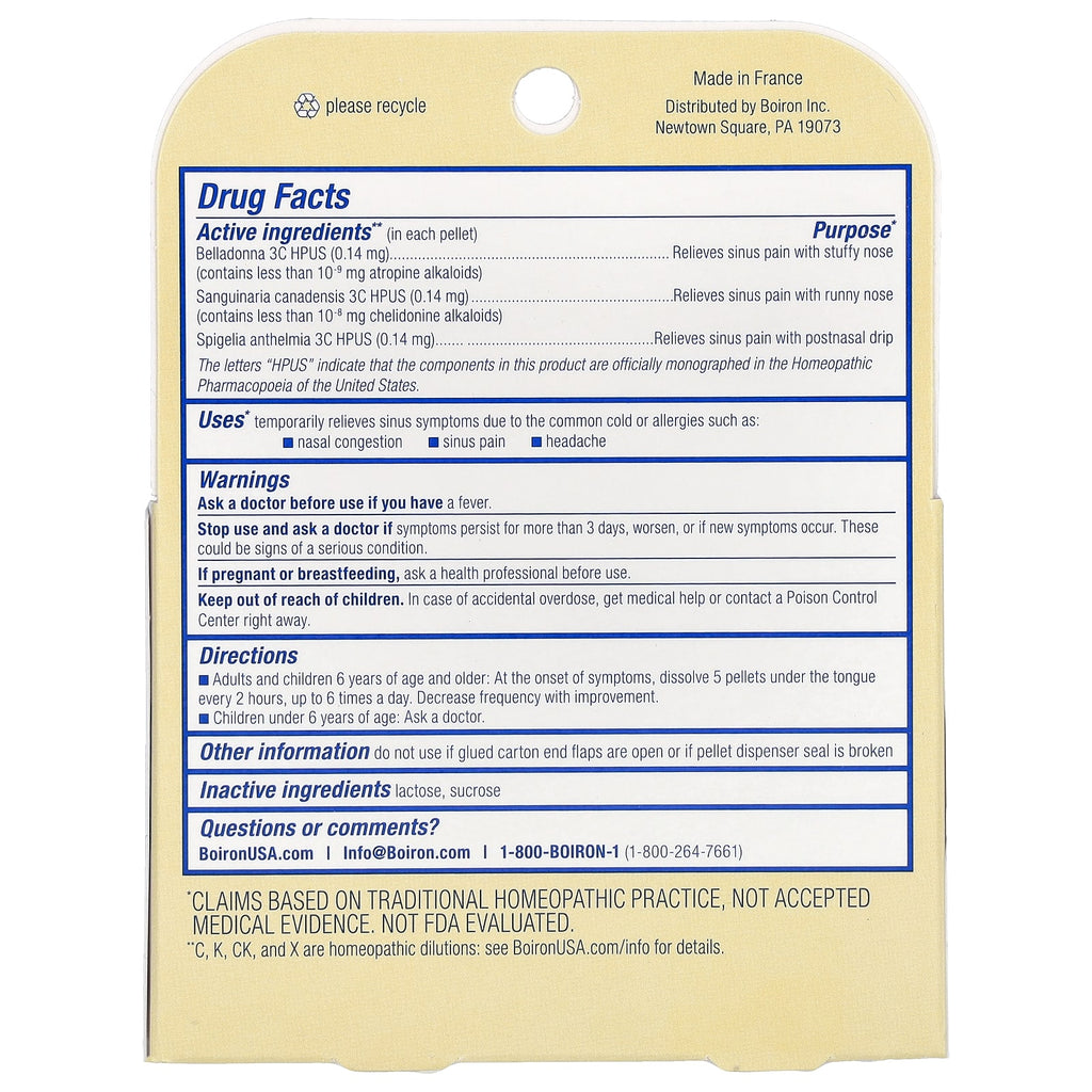 Boiron, SinusCalm®, Sinus Relief, 2 Tubes, 80 Pellets Each