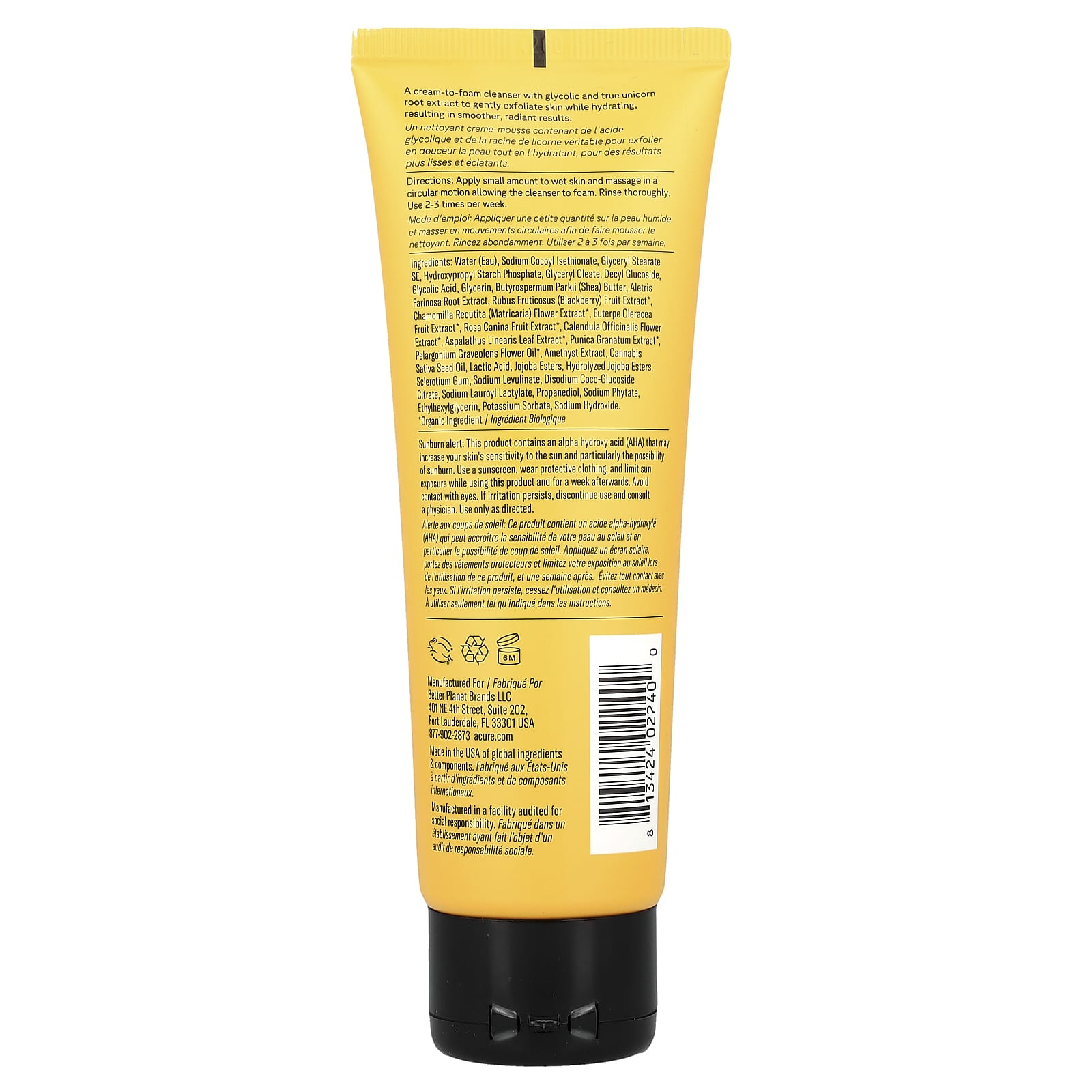 ACURE, Resurfacing, 1% Glycolic & Unicorn Root Cleanser, 4 fl oz (118 ml)