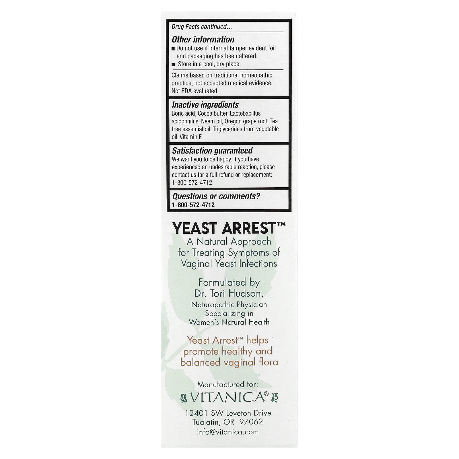 Vitanica, Yeast Arrest™, 28 Vaginal Suppositories