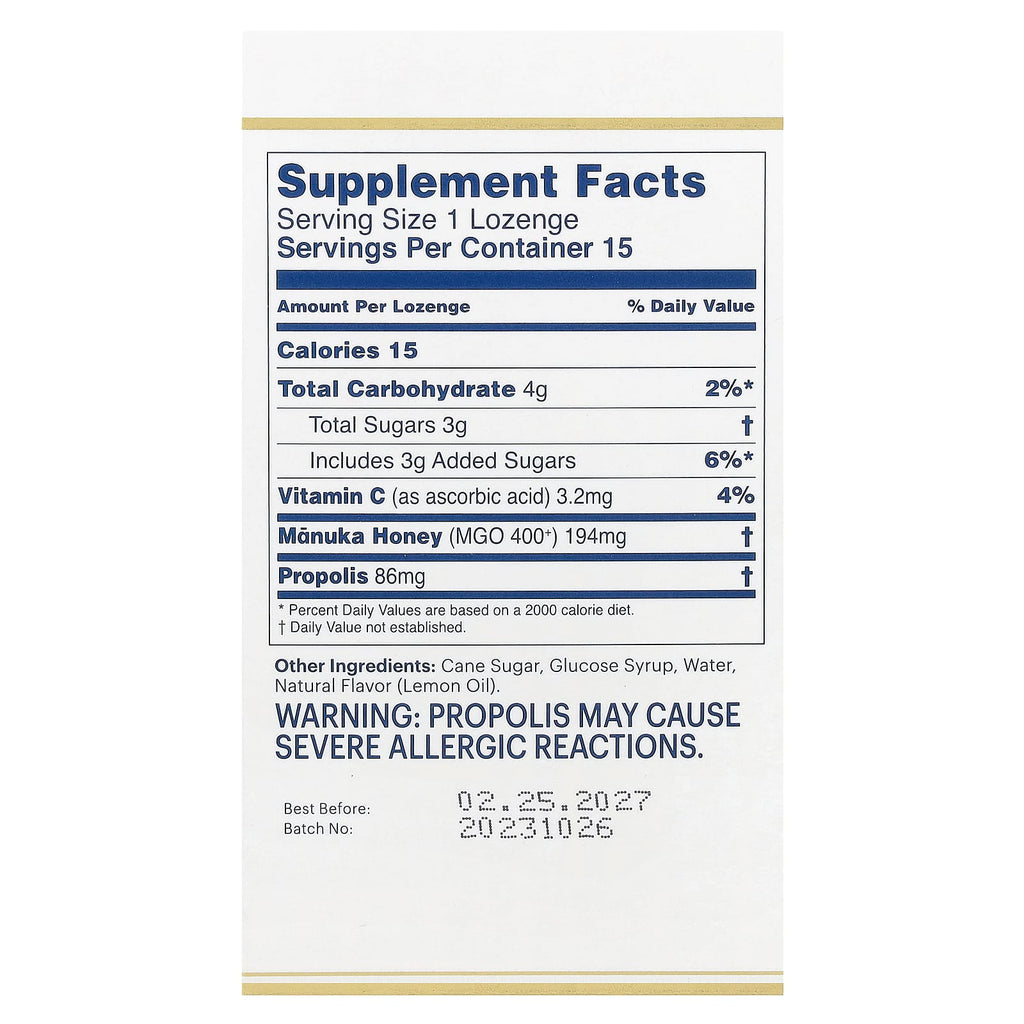 Manuka Health, Manuka Honey Lozenges, Propolis, 15 Lozenges