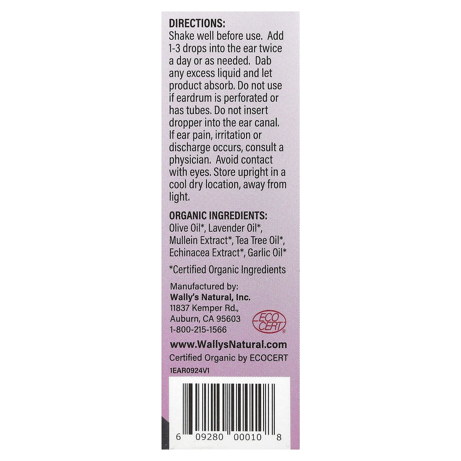 Wally's Natural, Organic Ear Oil Drops, 1 fl oz (30 ml)
