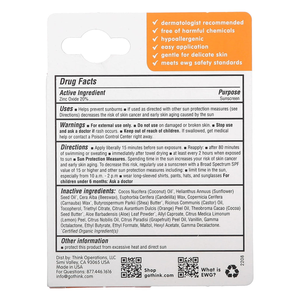 think, Thinkbaby®, Zinc Oxide Sunscreen Stick, SPF 30, 0.64 oz (18.4 g)