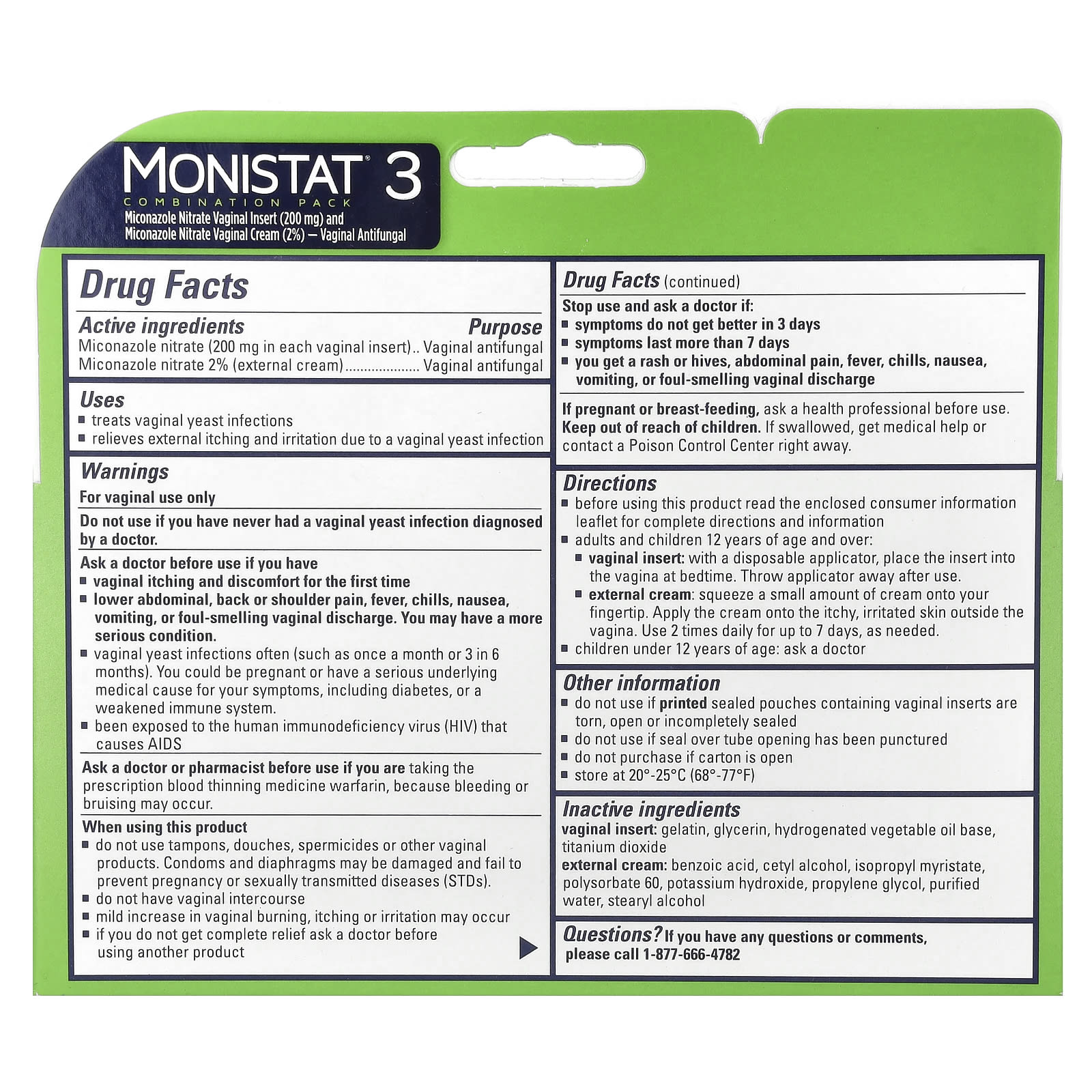 Monistat, 3-Day Treatment Combination Pack, 3 Ovule® Inserts, 2.5 g Each + 0.32 oz (9 g) Tube