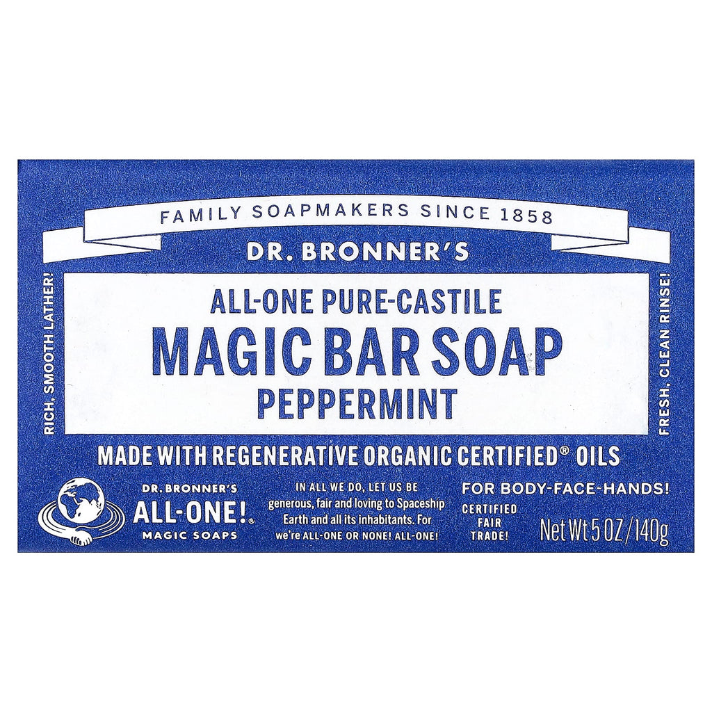 Dr. Bronner's, All-One Pure-Castile Magic Bar Soap, Peppermint, 5 oz (140 g)