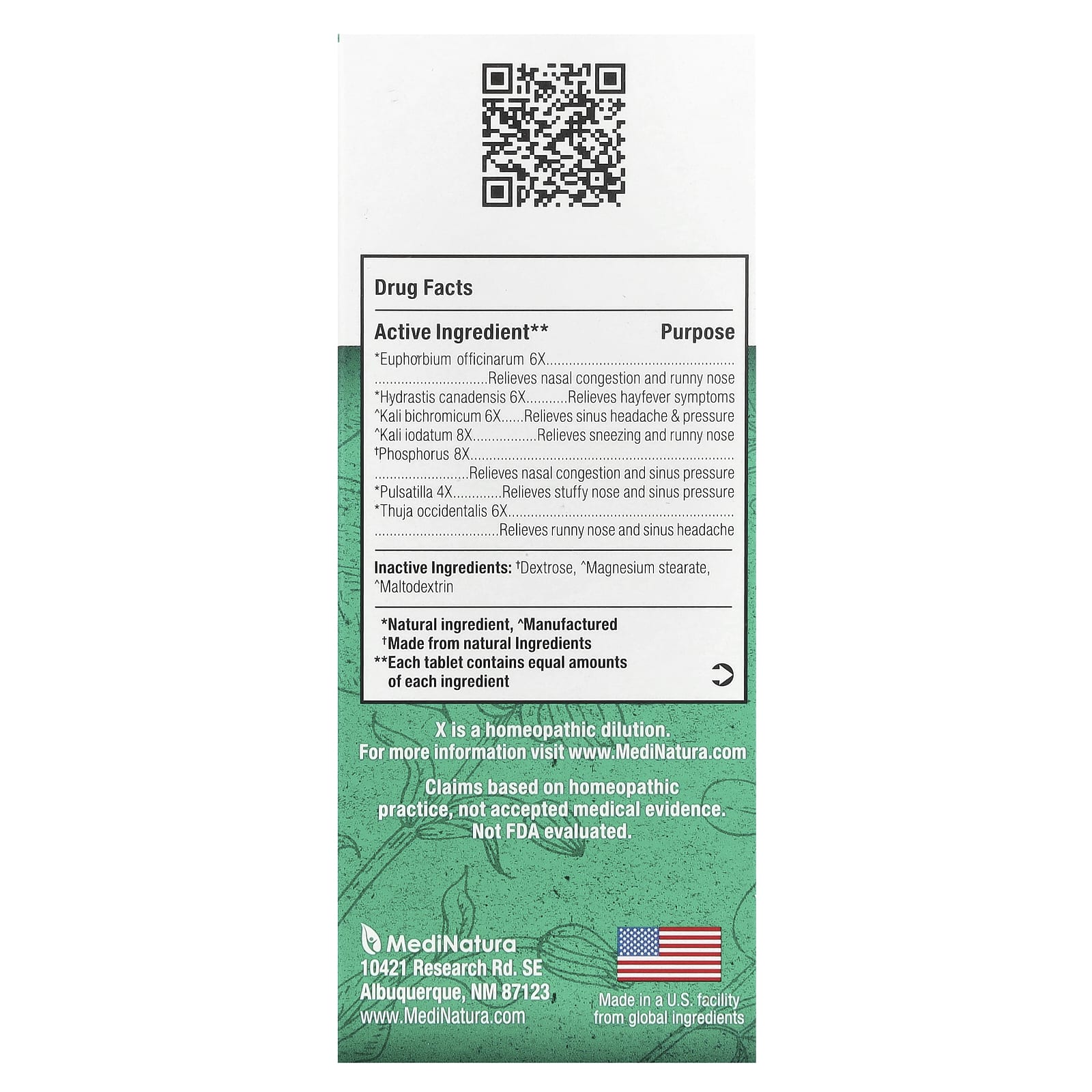 MediNatura, BHI, Sinus, 100 Tablets