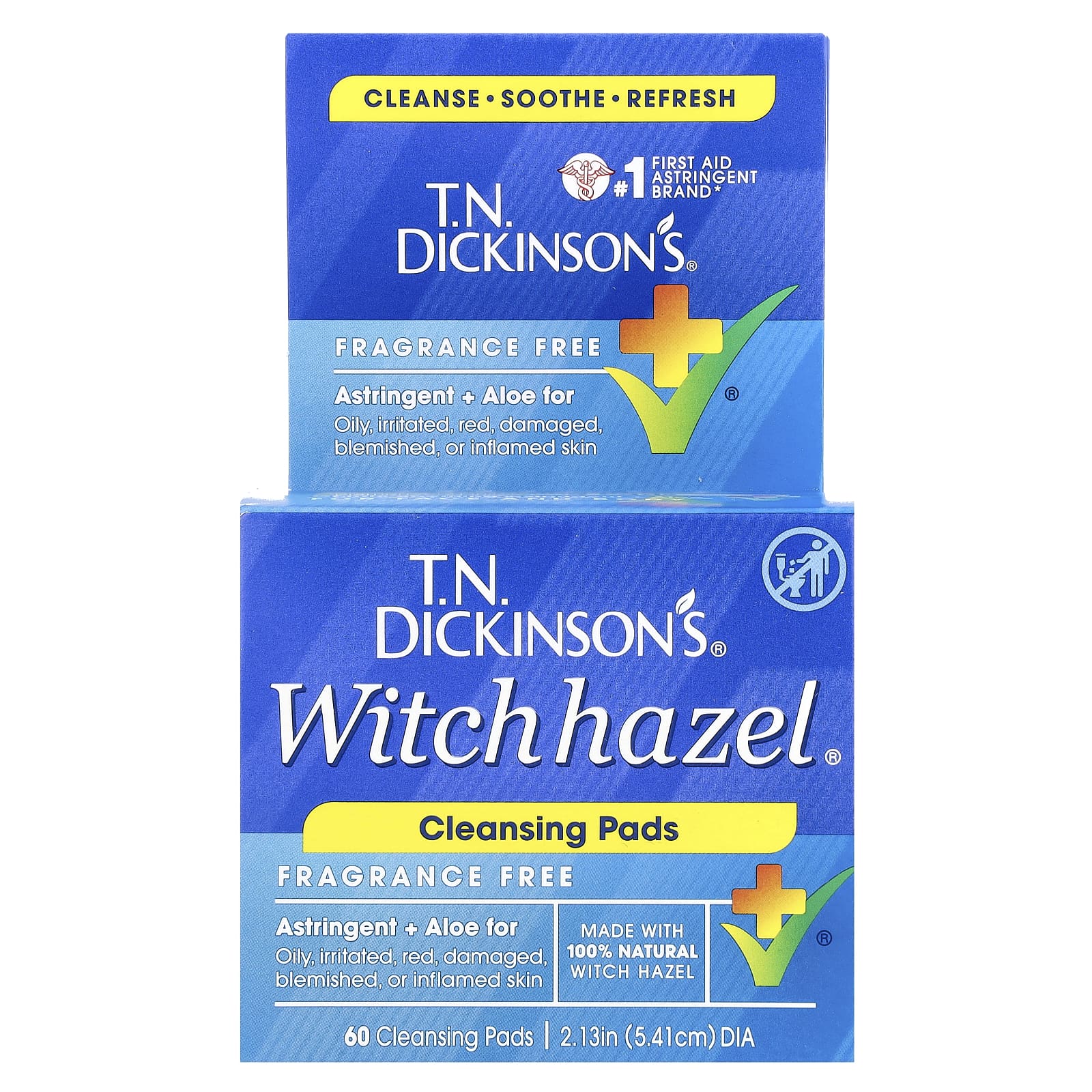 Dickinson Brands, T.N. Dickinson's® Witch Hazel® Cleansing Pads, Fragrance Free, 60 Cleansing Pads