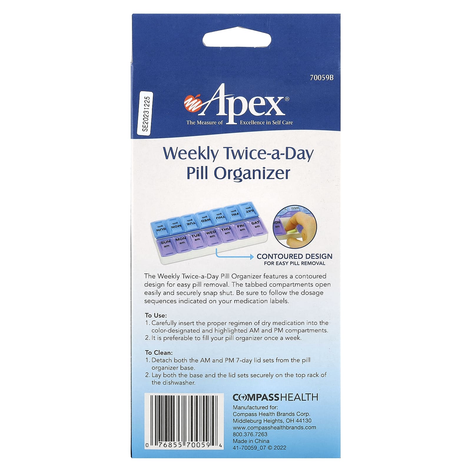 Apex, Weekly Twice-A-Day Pill Organizer, 1 Pill Organizer