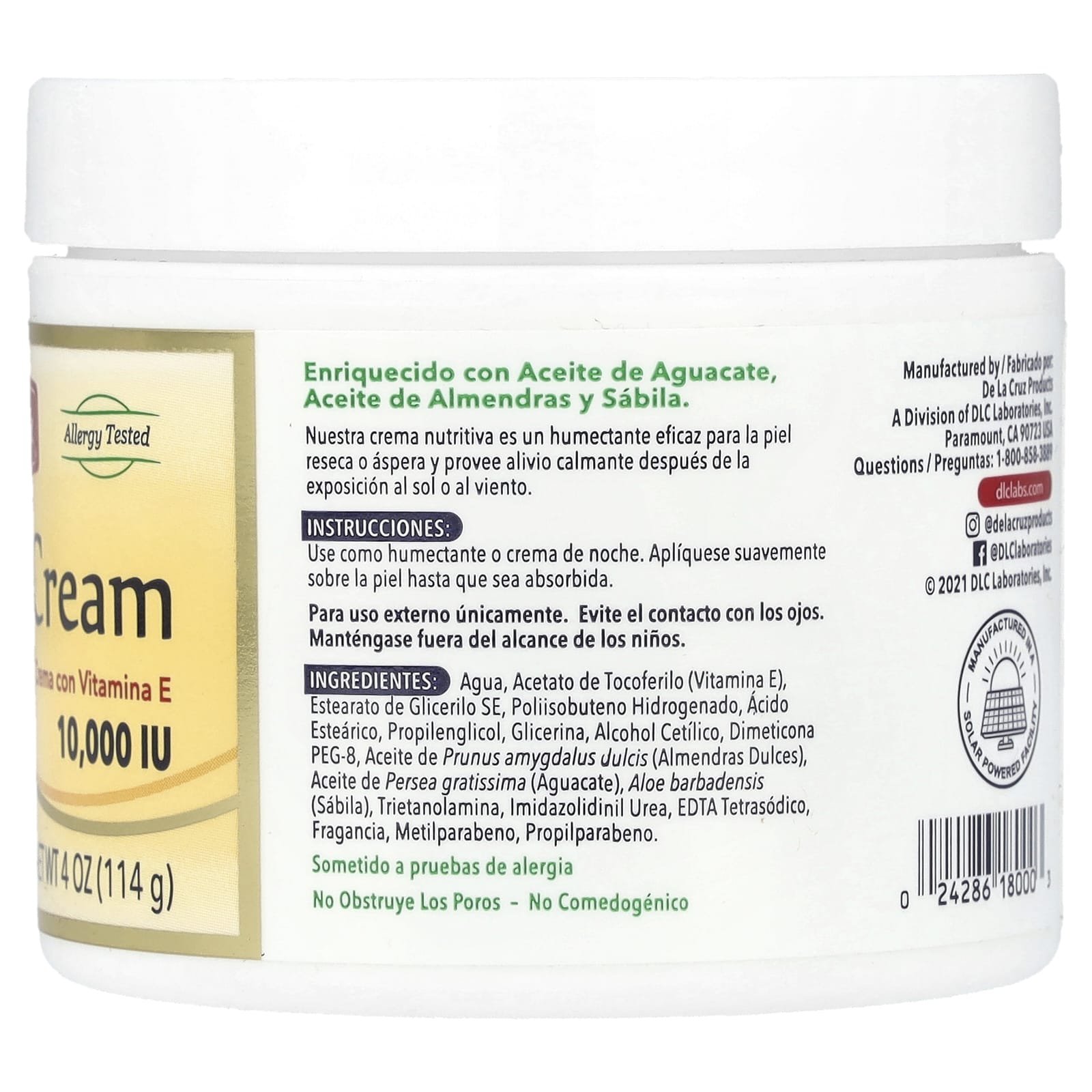 De La Cruz, Vitamin E Cream, 10,000 IU, 4 oz (114 g)