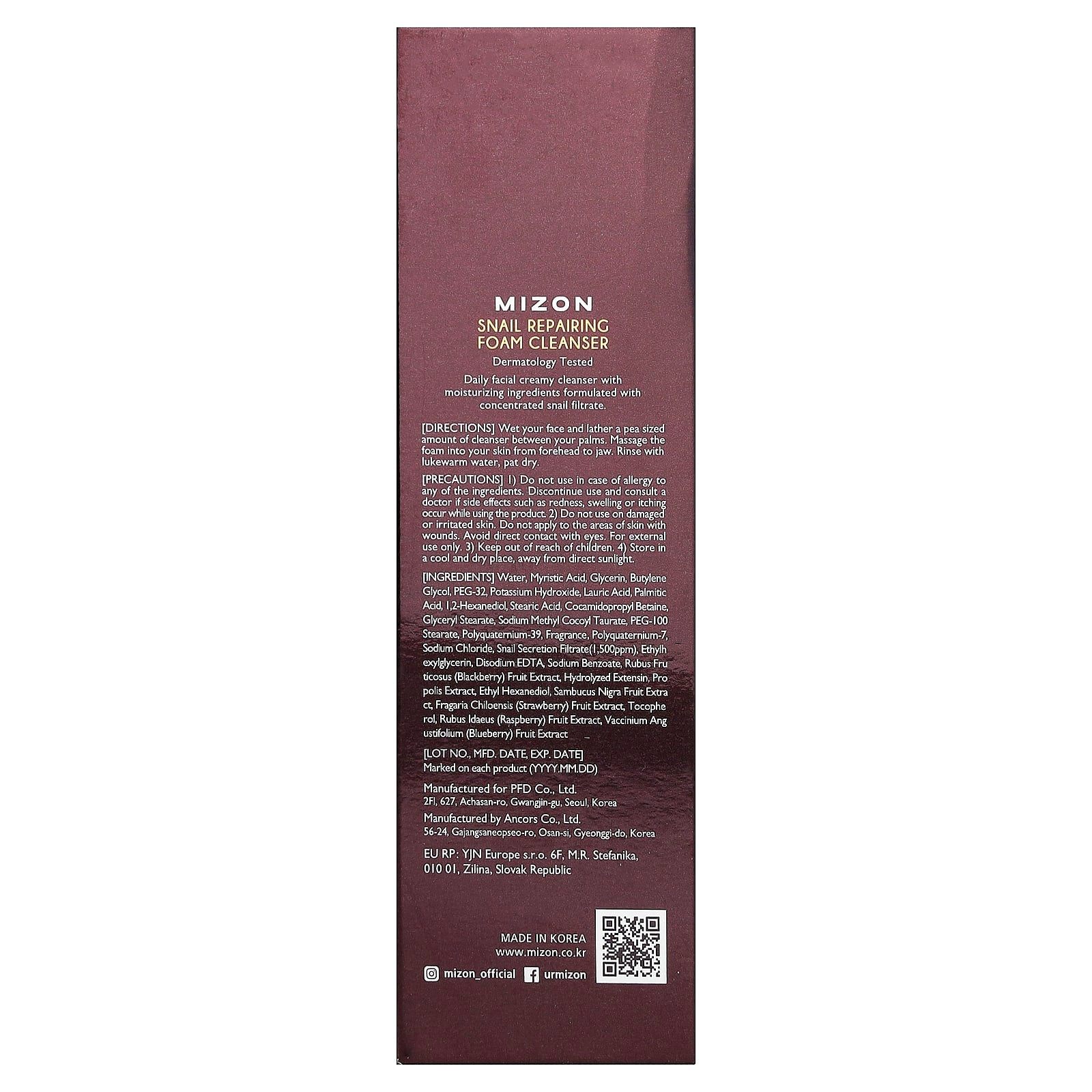 Mizon, Snail Repairing Foam Cleanser, 2.02 fl oz (60 ml)