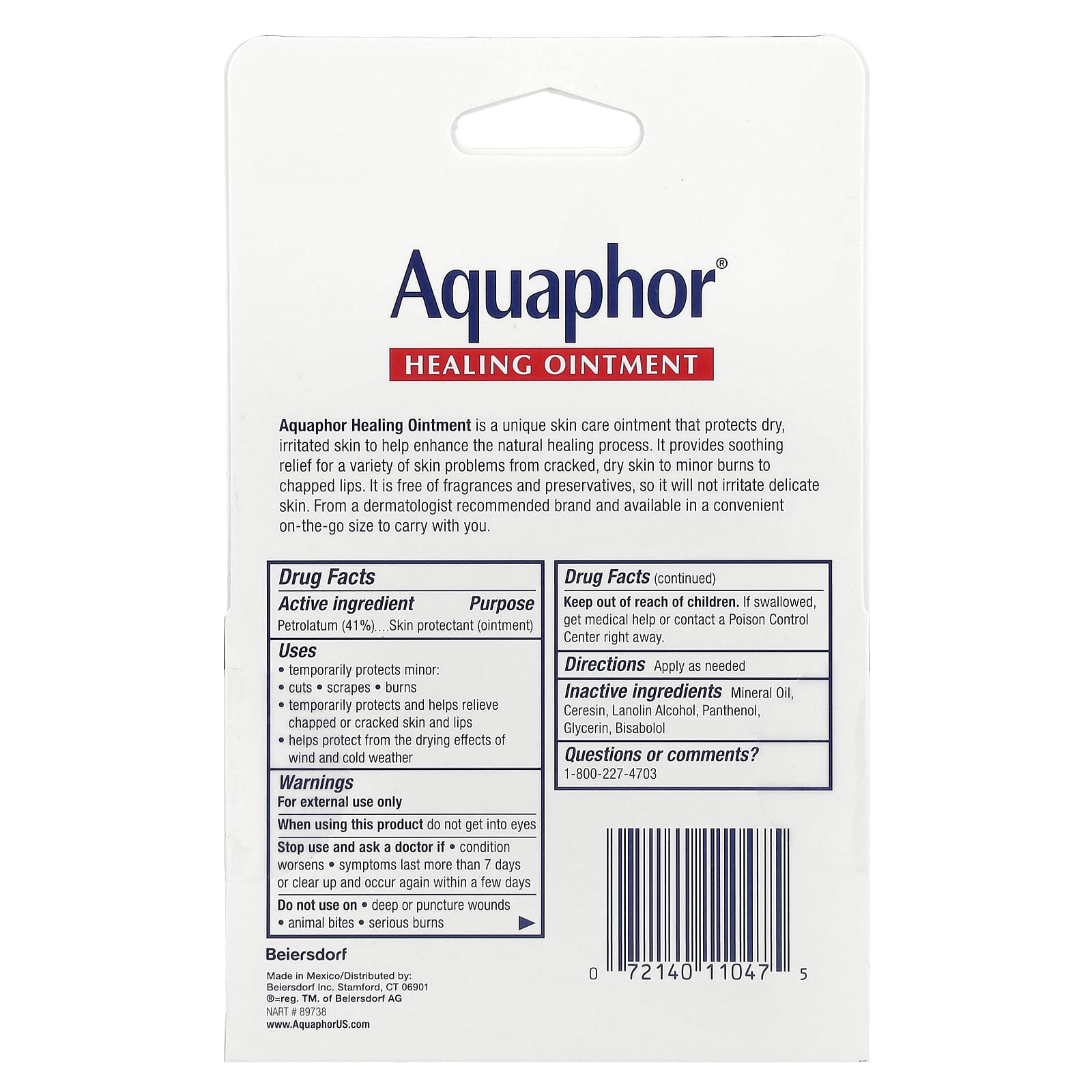 Aquaphor, Advanced Therapy, Healing Ointment, Fragrance Free , 2 Tubes, 0.35 oz (10 g) Each