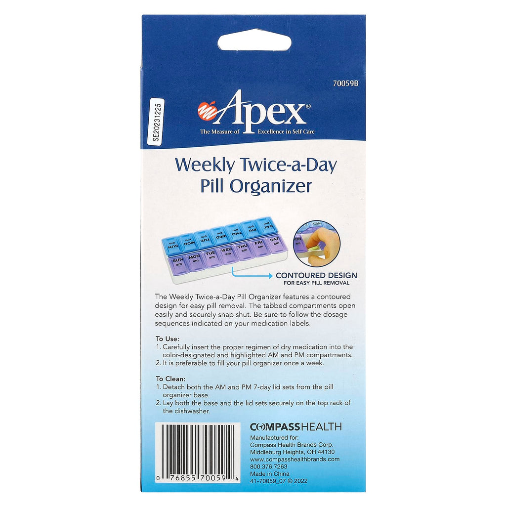 Apex, Weekly Twice-A-Day Pill Organizer, 1 Pill Organizer