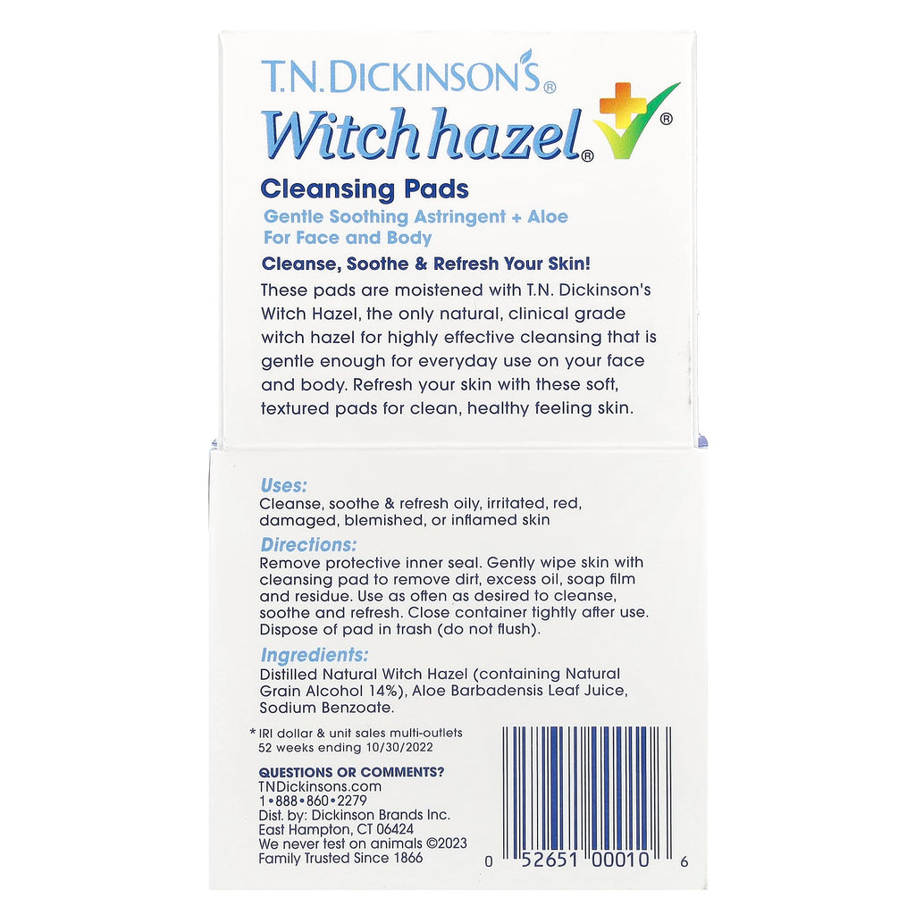 Dickinson Brands, T.N. Dickinson's® Witch Hazel® Cleansing Pads, Fragrance Free, 60 Cleansing Pads