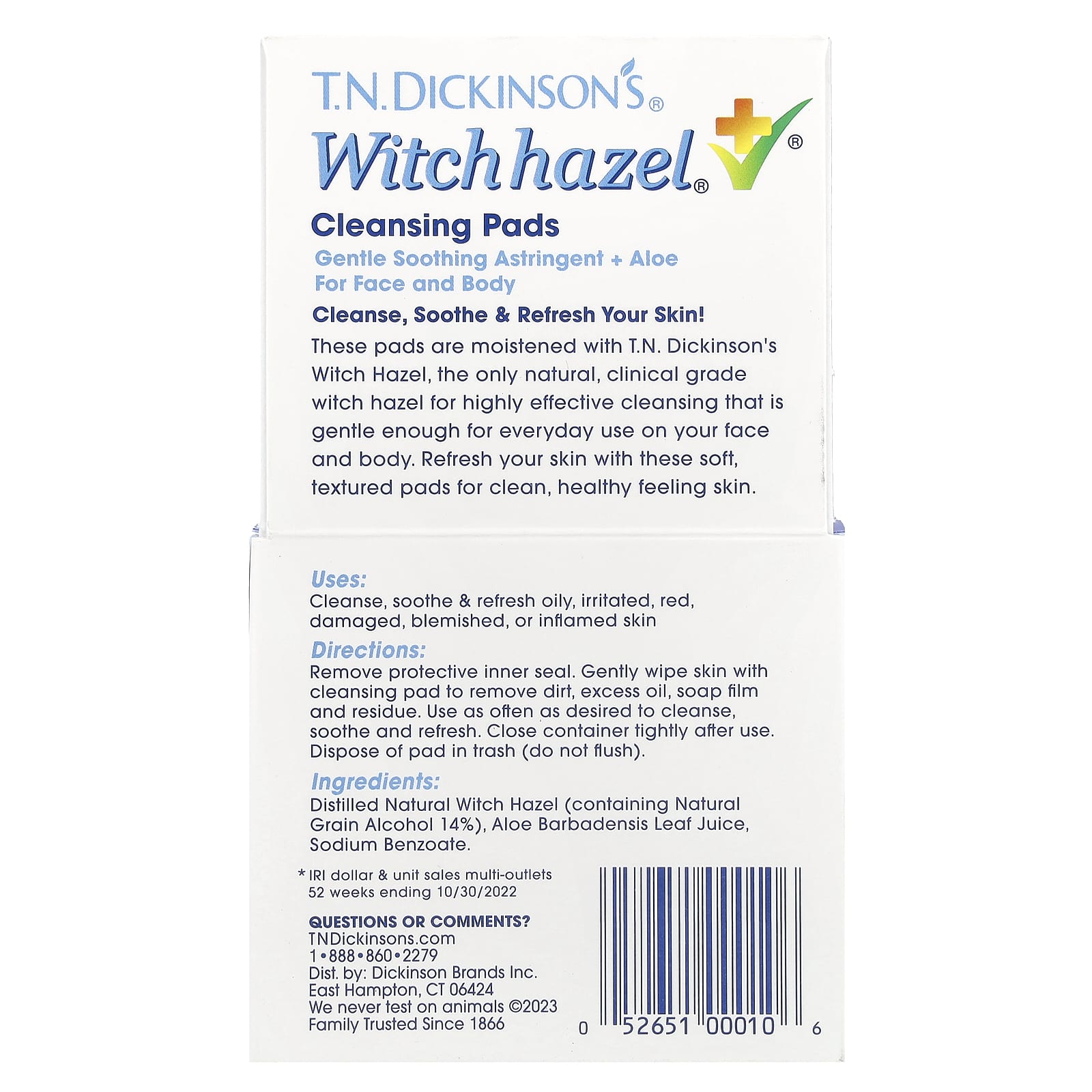 Dickinson Brands, T.N. Dickinson's® Witch Hazel® Cleansing Pads, Fragrance Free, 60 Cleansing Pads