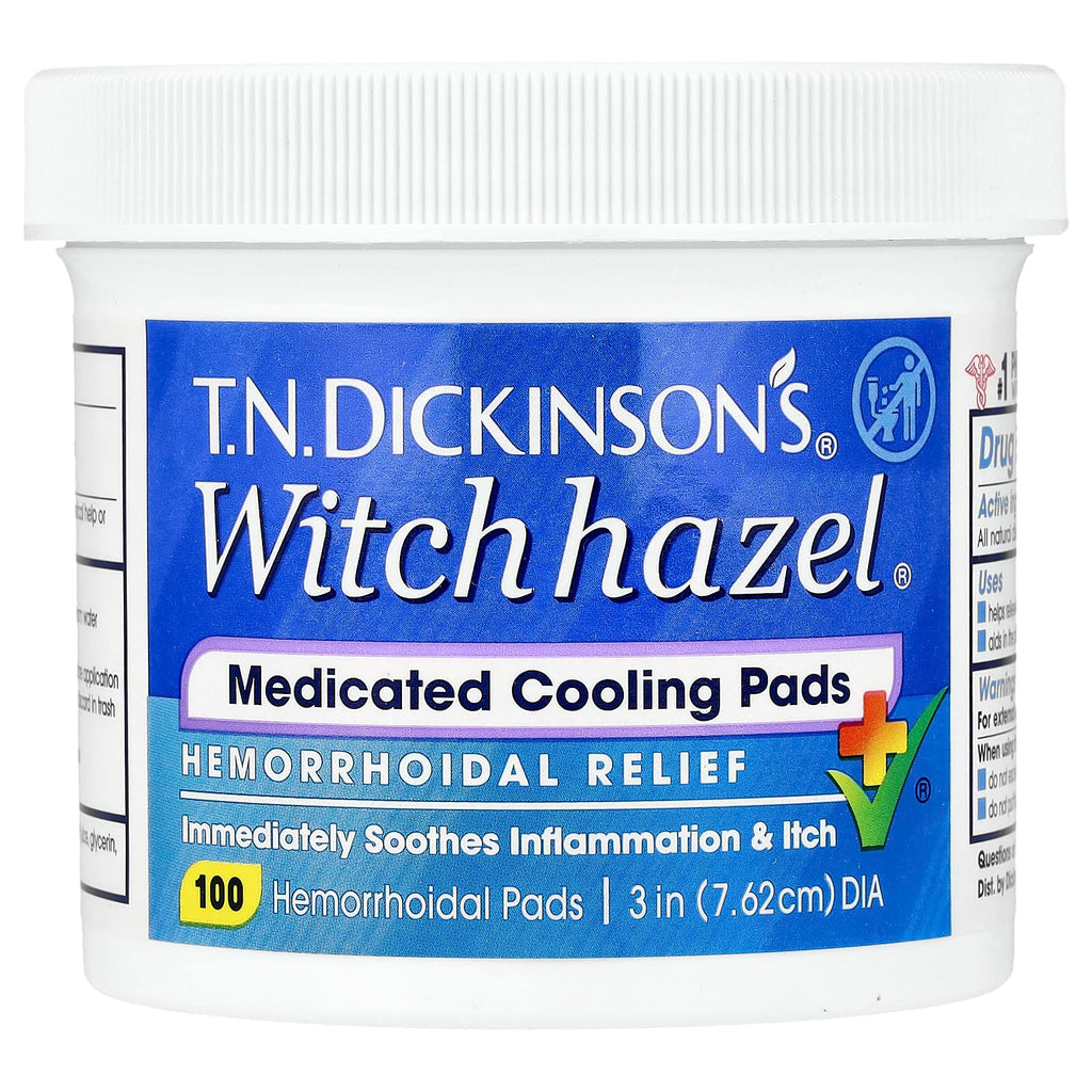 Dickinson Brands, T.N. Dickinson's® Witch Hazel® Medicated Cooling Pads, Hemorrhoidal Relief , 100 Pads