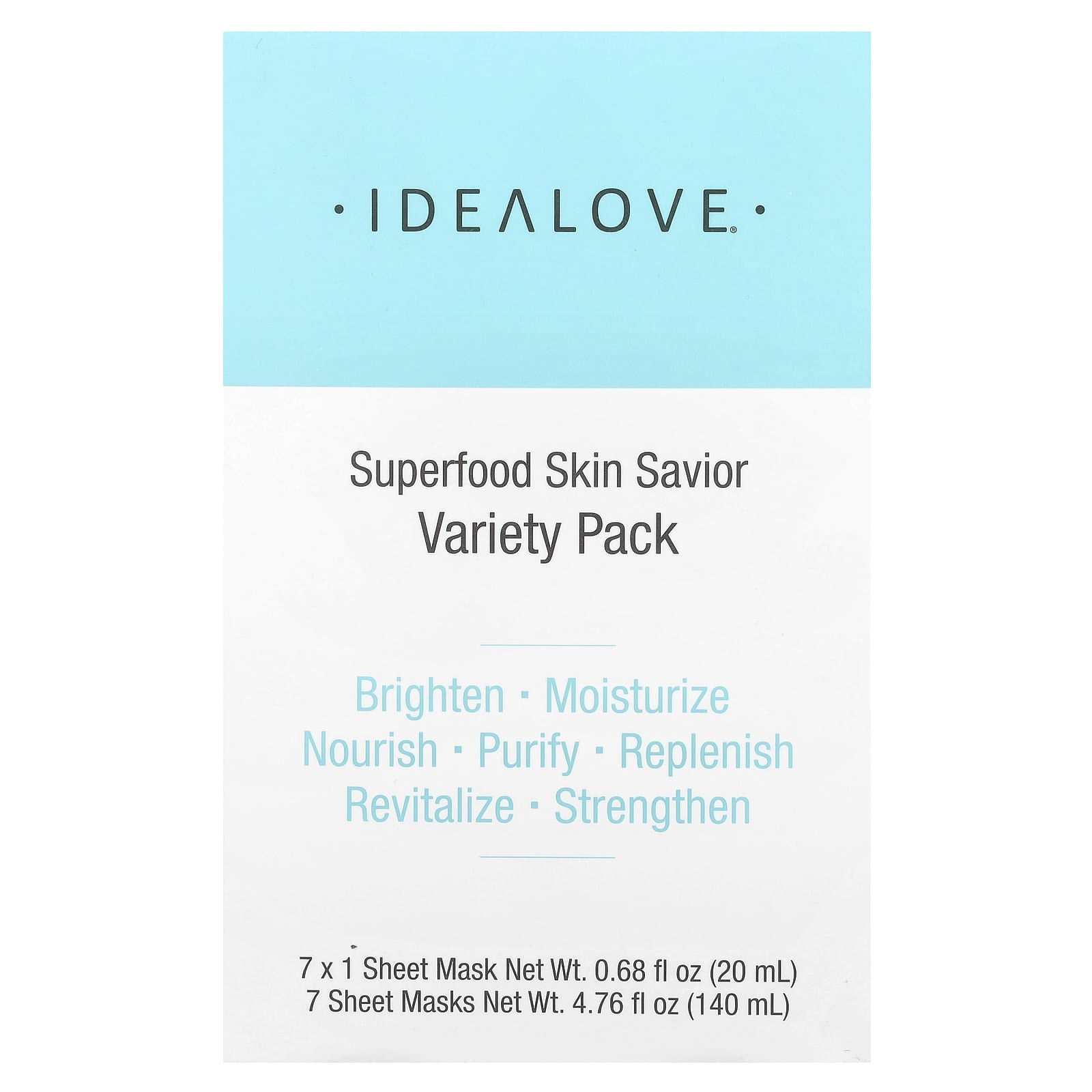 Idealove, Superfood Skin Savior Variety Pack, 7 Beauty Sheet Masks, 0.68 fl oz (20 ml) Each