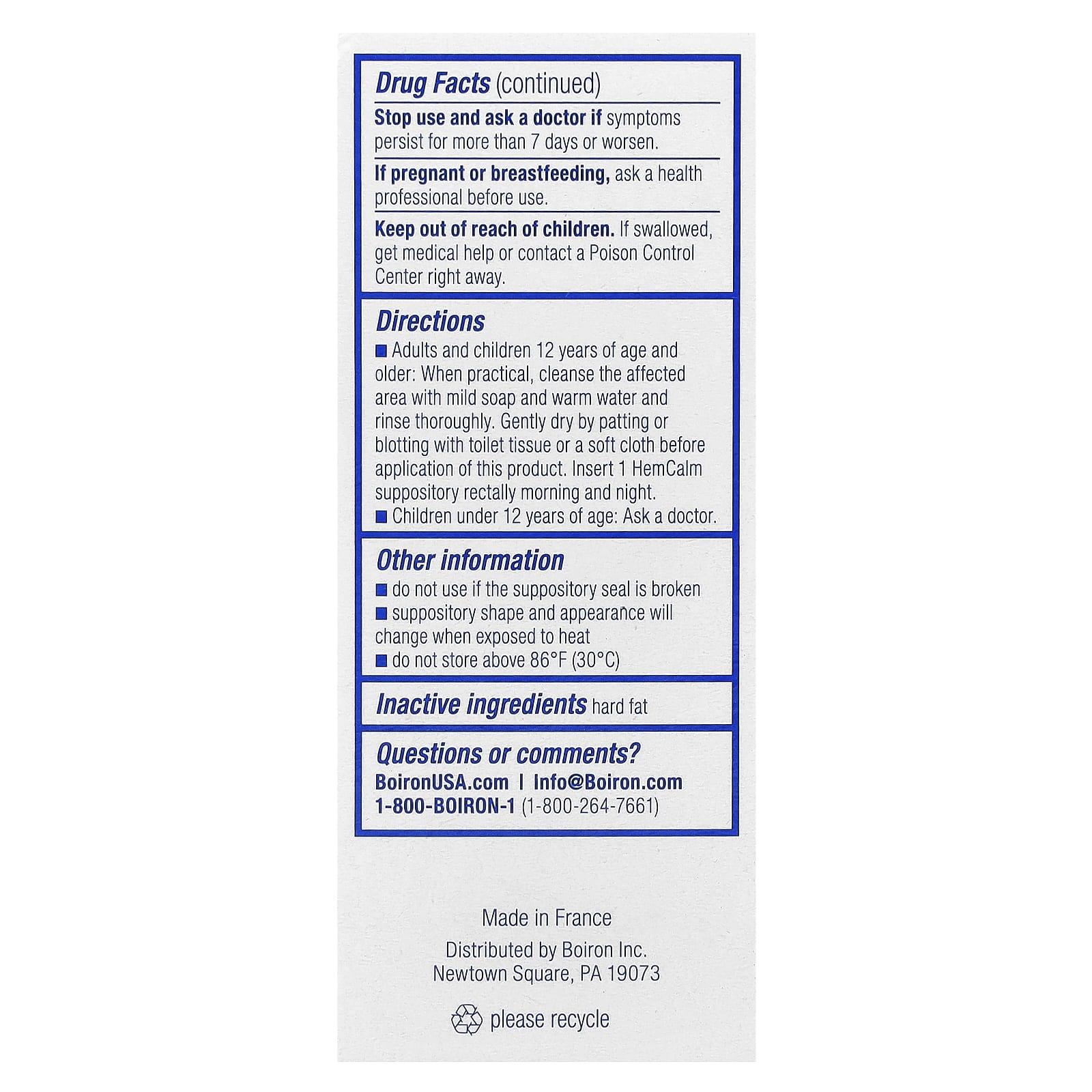 Boiron, HemCalm® Suppositories, Hemorrhoid Relief, 10 Suppositories