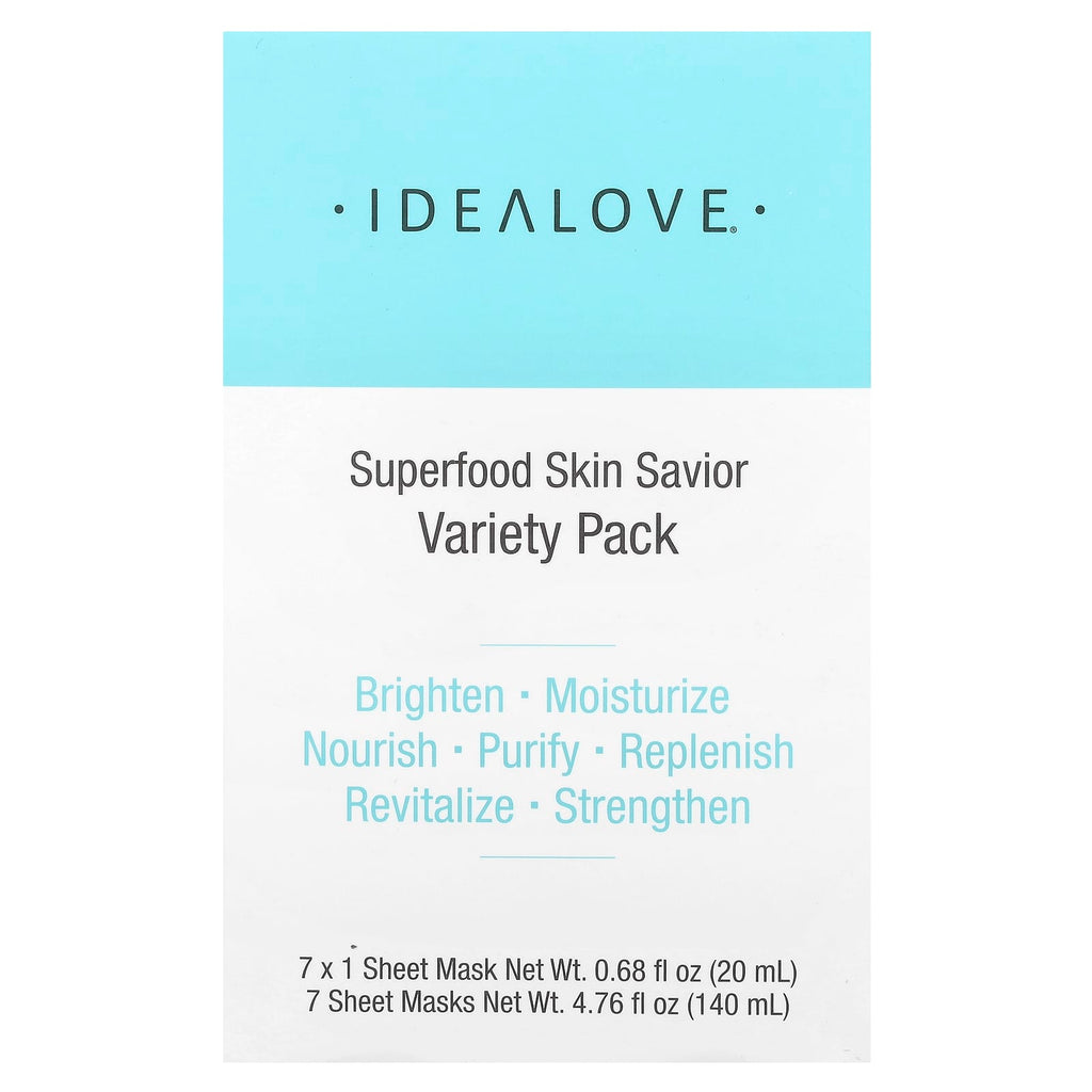 Idealove, Superfood Skin Savior Variety Pack, 7 Beauty Sheet Masks, 0.68 fl oz (20 ml) Each