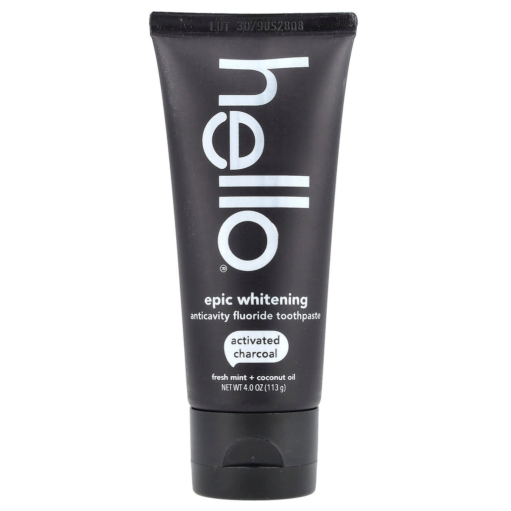 Hello, Epic Whitening, Anticavity Fluoride Toothpaste, Activated Charcoal, Fresh Mint + Coconut Oil, 4 oz (113 g)