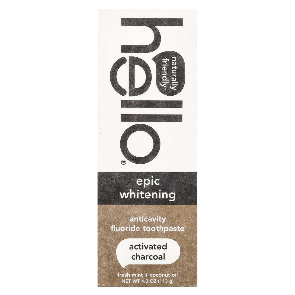 Hello, Epic Whitening, Anticavity Fluoride Toothpaste, Activated Charcoal, Fresh Mint + Coconut Oil, 4 oz (113 g)