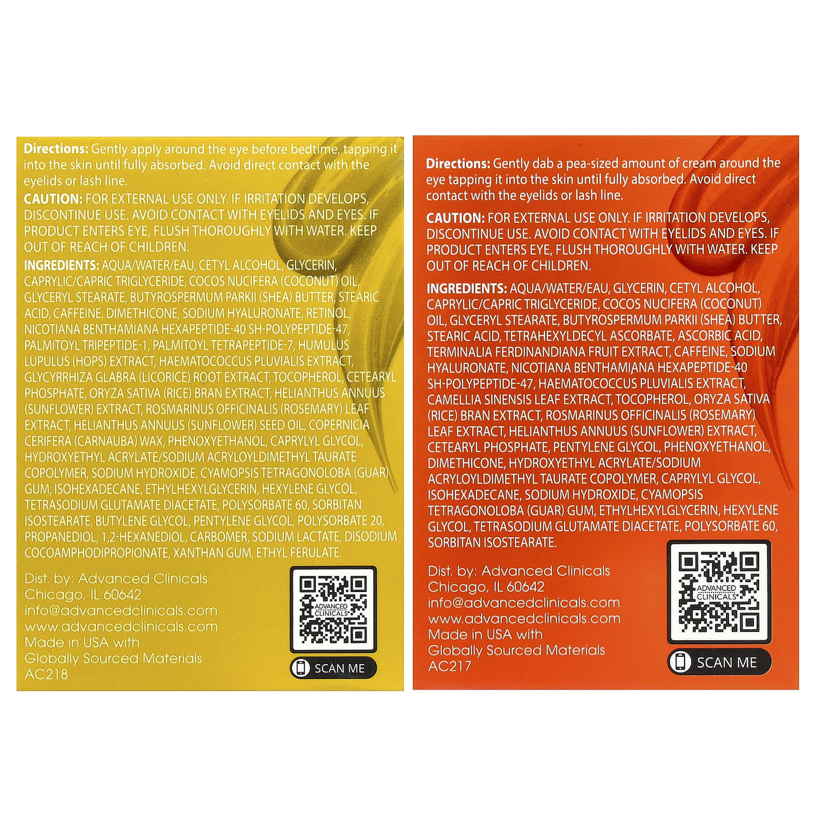 Advanced Clinicals, Eye Cream, Firming & Brightening, 2 Piece Set