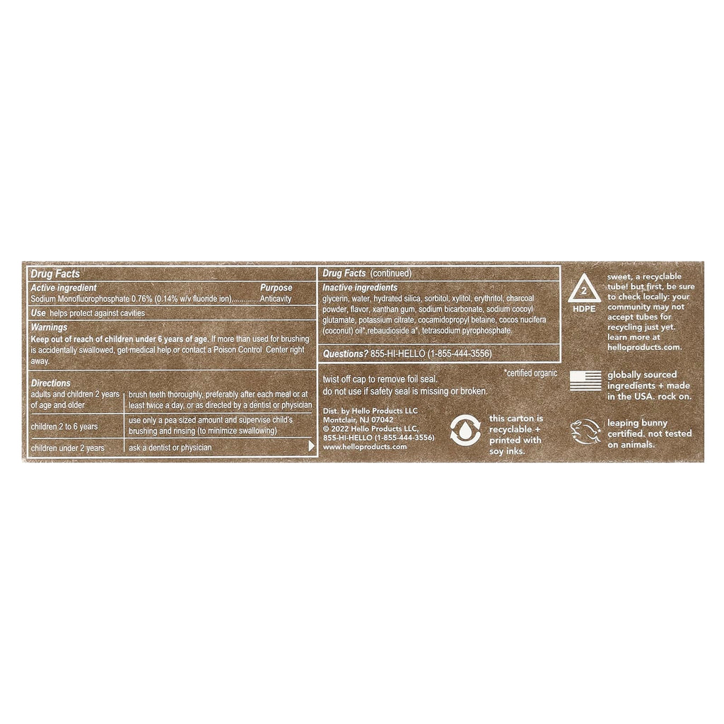 Hello, Epic Whitening, Anticavity Fluoride Toothpaste, Activated Charcoal, Fresh Mint + Coconut Oil, 4 oz (113 g)