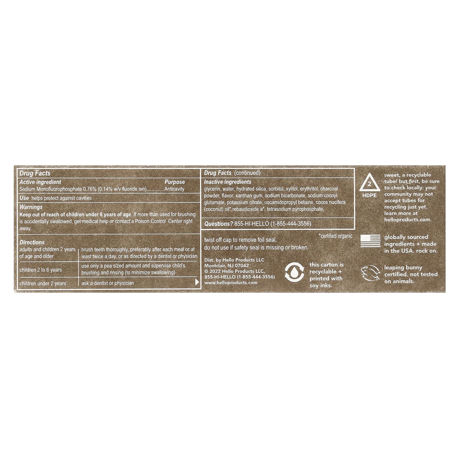 Hello, Epic Whitening, Anticavity Fluoride Toothpaste, Activated Charcoal, Fresh Mint + Coconut Oil, 4 oz (113 g)