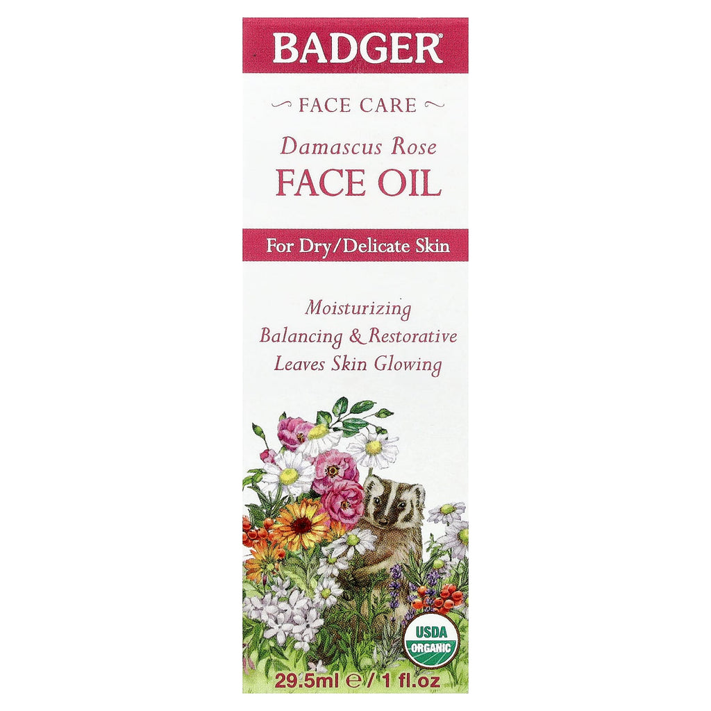 Badger, Damascus Rose Face Oil, For Dry/Delicate Skin, 1 fl oz (29.5 ml)