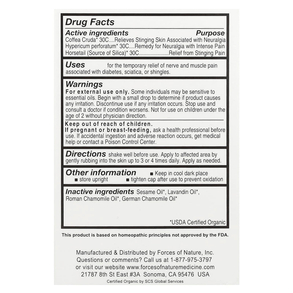 Forces of Nature, Nerve Pain, Organic Plant Medicine, 0.37 fl oz (11 ml)