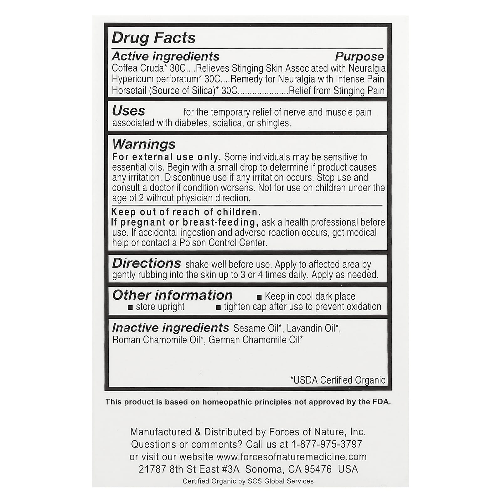 Forces of Nature, Nerve Pain, Organic Plant Medicine, 0.37 fl oz (11 ml)