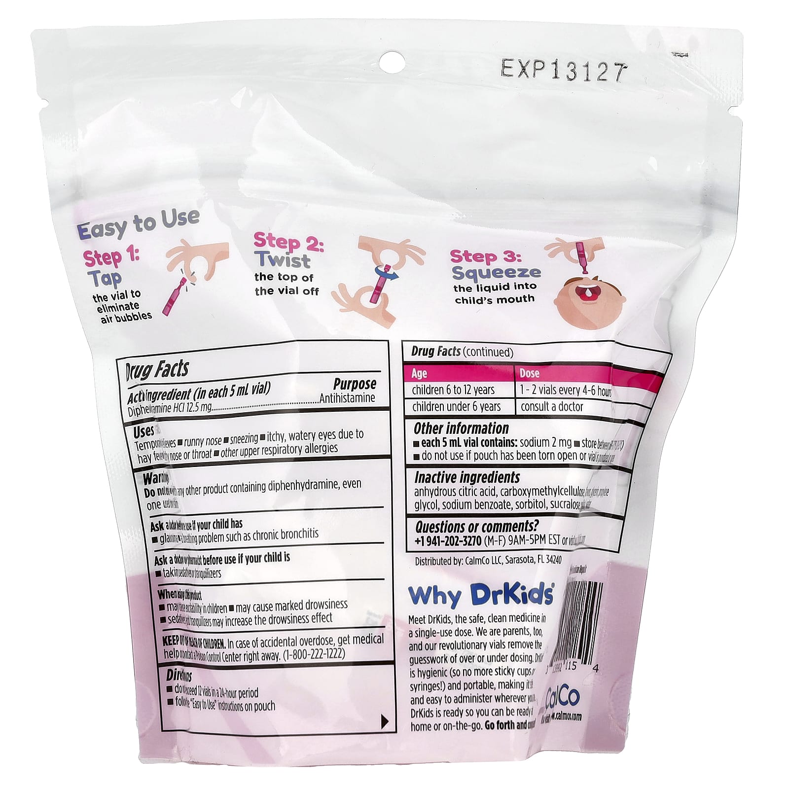 DrKids, Allergy Relief, Ages 6-12 Yrs, Mixed Berry, 24 Single-Use Vials, 0.17 fl oz (5 ml) Each