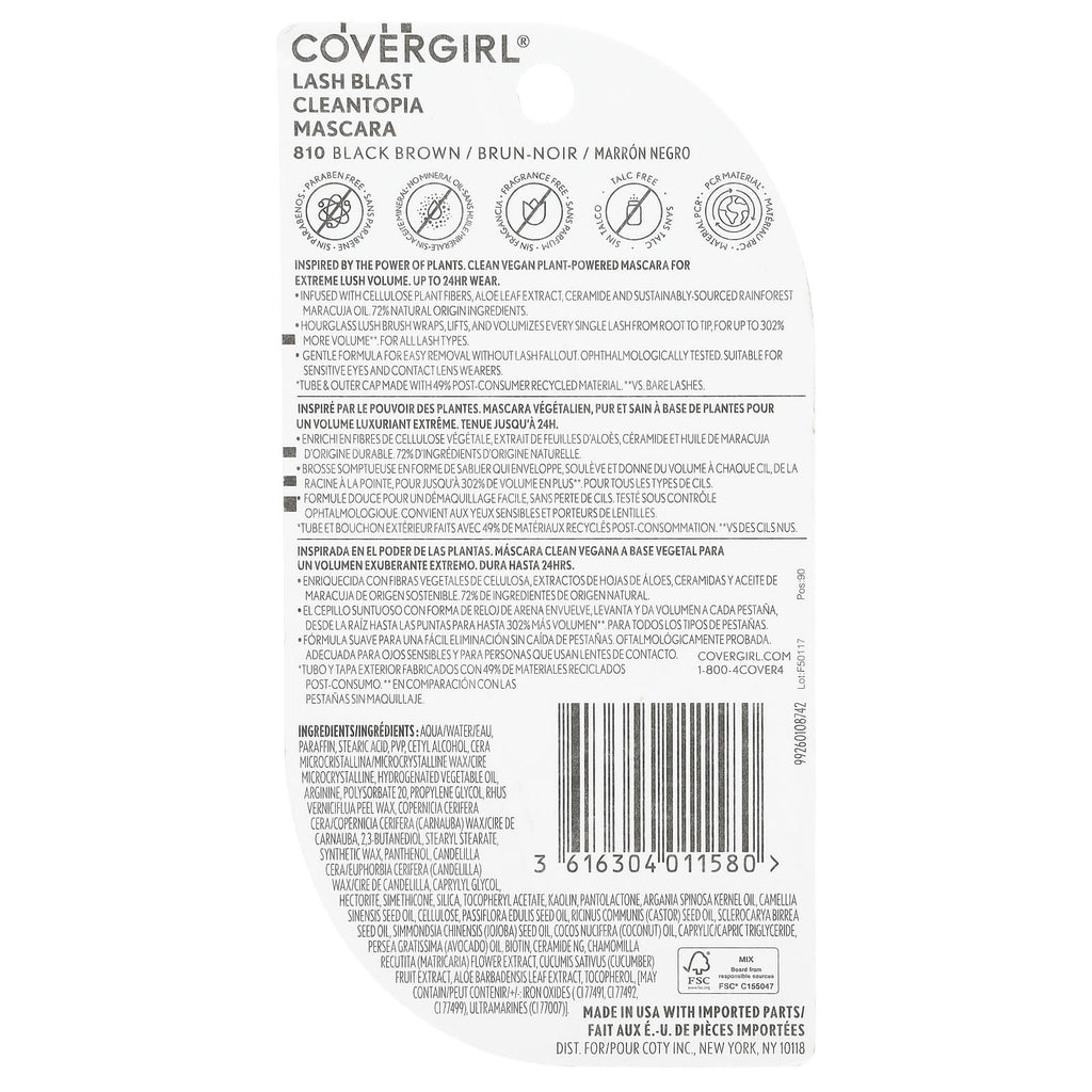 Covergirl, Lash Blast, Cleantopia Mascara, 810 Black Brown, 0.32 fl oz (9.5 ml)