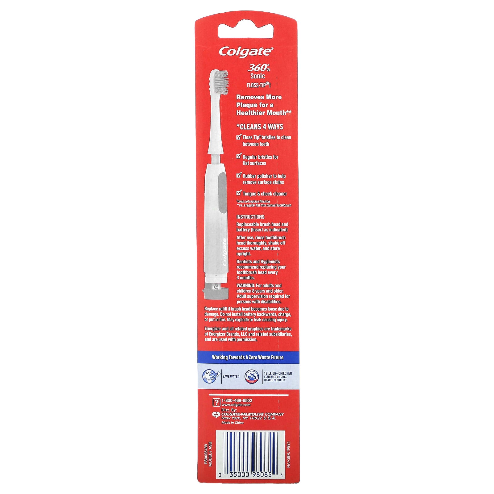 Colgate, 360 Sonic Floss-Tip, Powered Battery Toothbrush, 1 Toothbrush