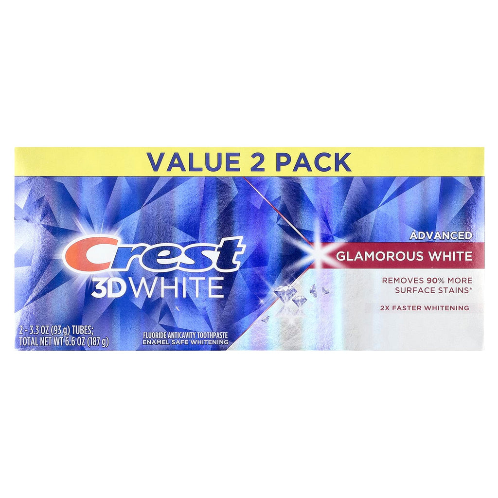 Crest, 3D White, Fluoride Anticavity Toothpaste, Advanced, Glamorous White, 2 Tubes, 3.3 oz (93 g) Each