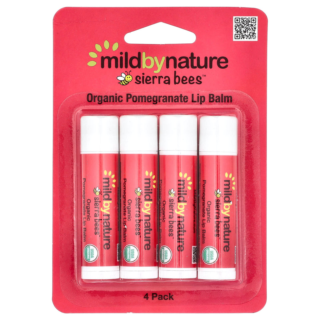 Mild By Nature, Sierra Bees™, Organic Lip Balms, Pomegranate, 4 Pack, 0.15 oz (4.25g) Each