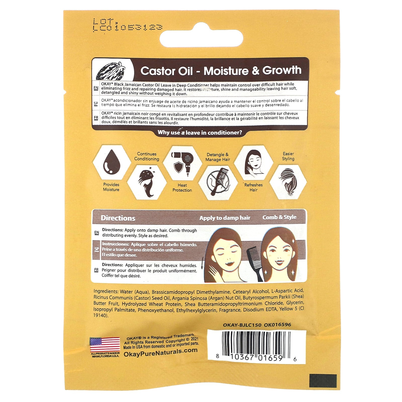Okay Pure Naturals, Black Jamaican Castor Oil, Leave in Deep Conditioner, 1.25 fl oz (37 ml)