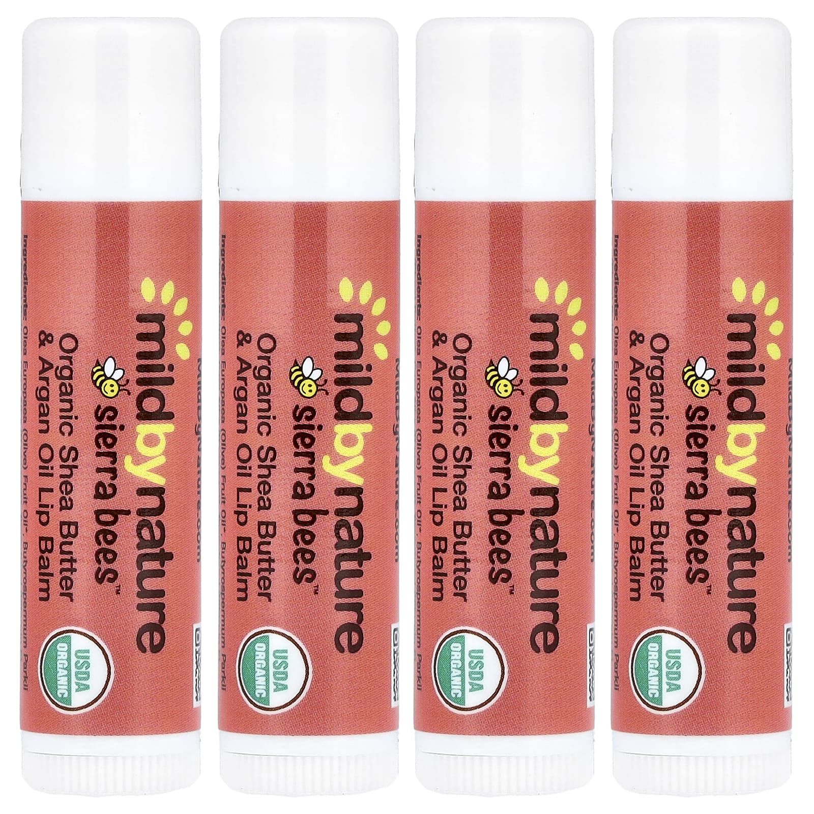 Mild By Nature, Sierra Bees™, Organic Lip Balms, Shea Butter & Argan Oil, 4 Pack, 0.15 oz (4.25 g) Each