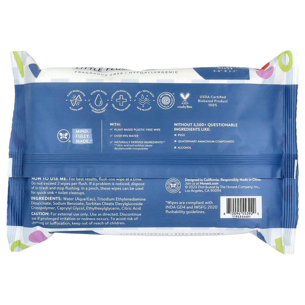The Honest Company, Little Flushables, Fragrance Free, 42 Plant-Based Wipes