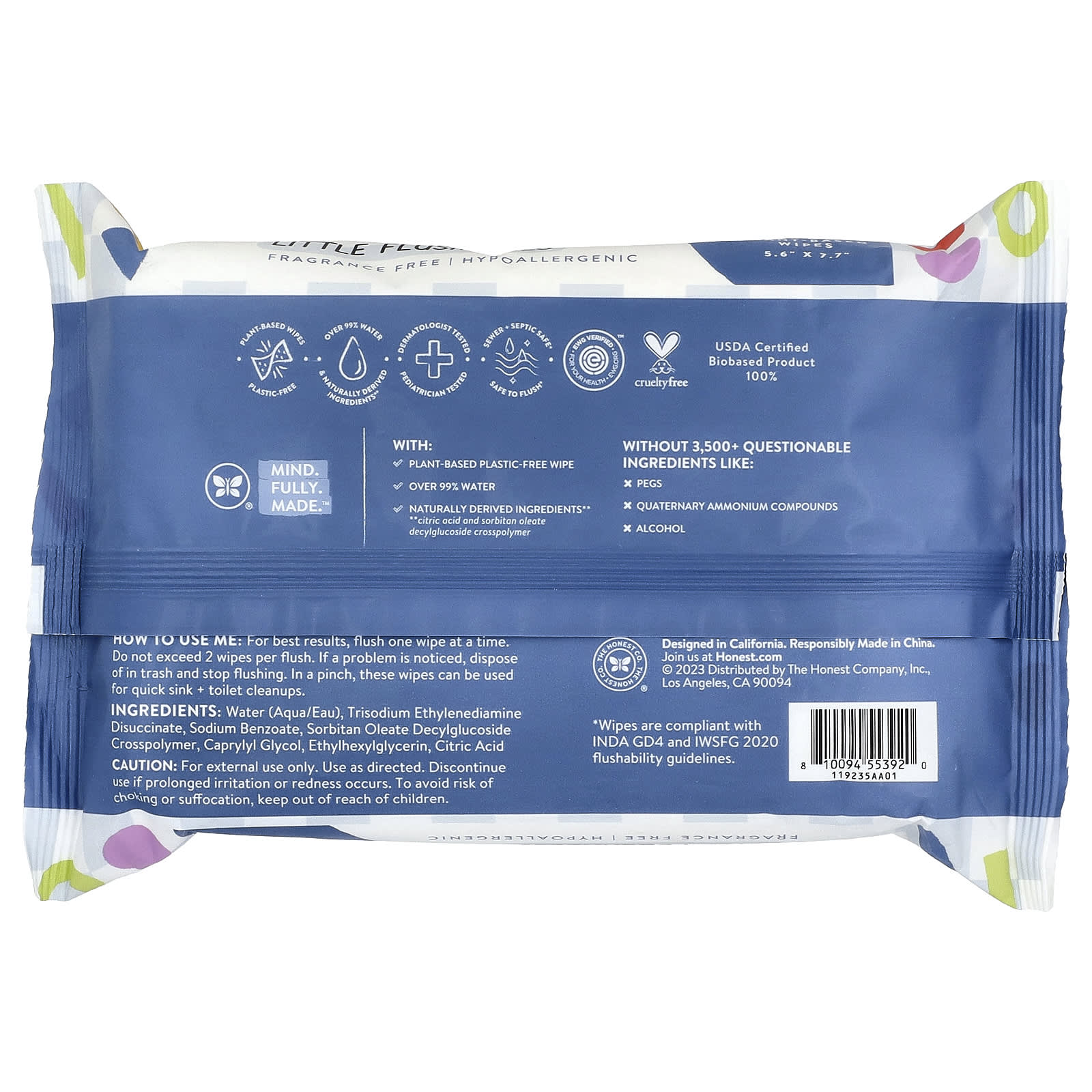 The Honest Company, Little Flushables, Fragrance Free, 42 Plant-Based Wipes