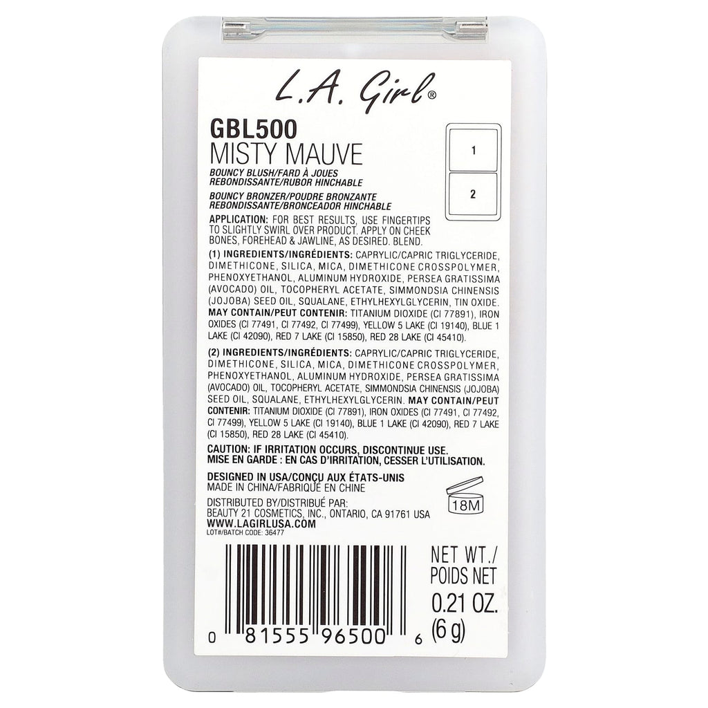 L.A. Girl, On Cloud Nine, Bouncy Blush & Bronzer, GBL500 Misty Mauve, 0.21 oz (6 g)