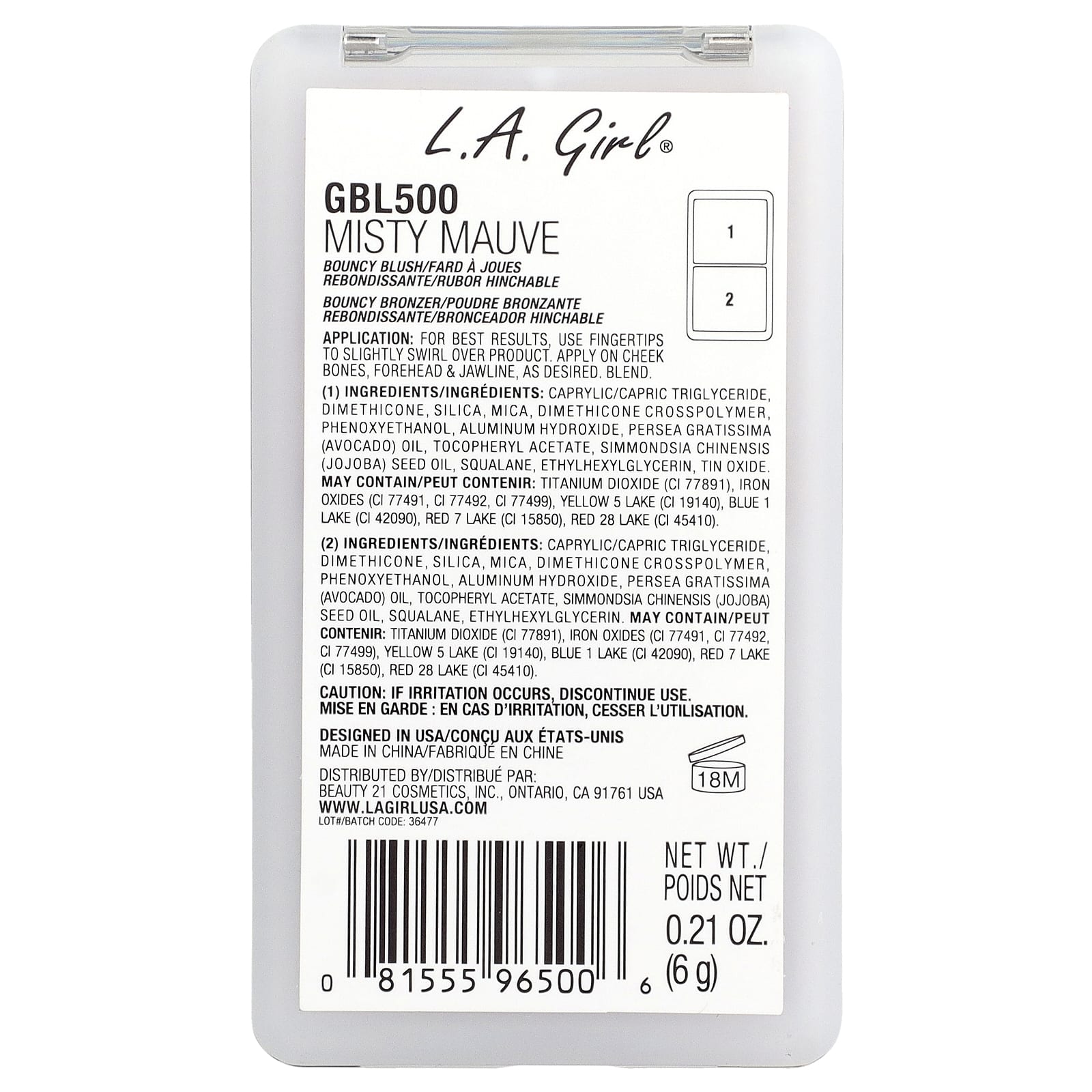 L.A. Girl, On Cloud Nine, Bouncy Blush & Bronzer, GBL500 Misty Mauve, 0.21 oz (6 g)