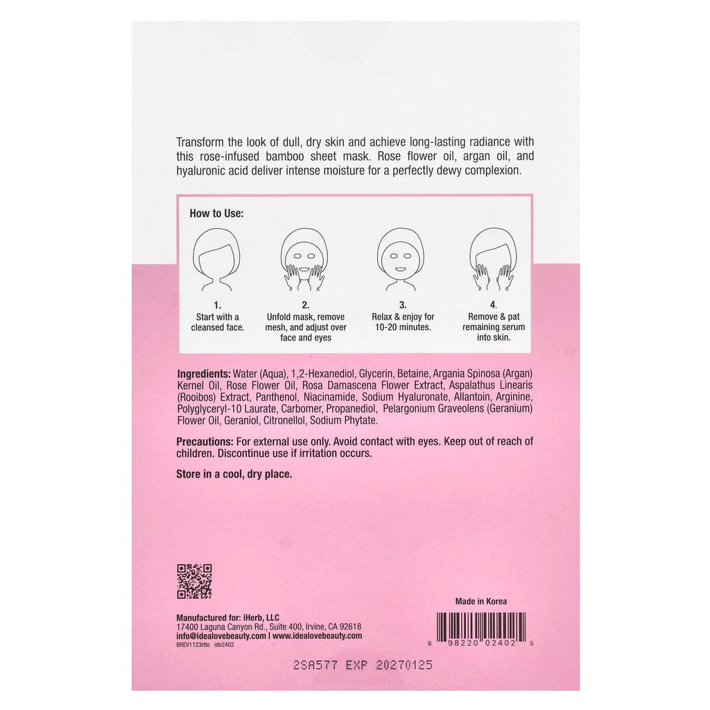 Idealove, Rose to the Occasion, Anti-Aging & Soothing, 5 Beauty Sheet Masks, 0.85 fl oz (25 ml) Each