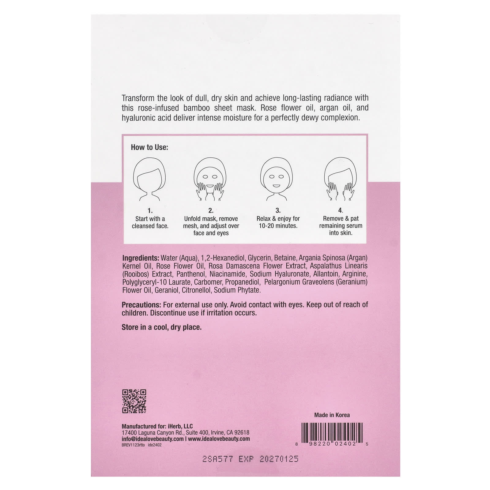 Idealove, Rose to the Occasion, Anti-Aging & Soothing, 5 Beauty Sheet Masks, 0.85 fl oz (25 ml) Each