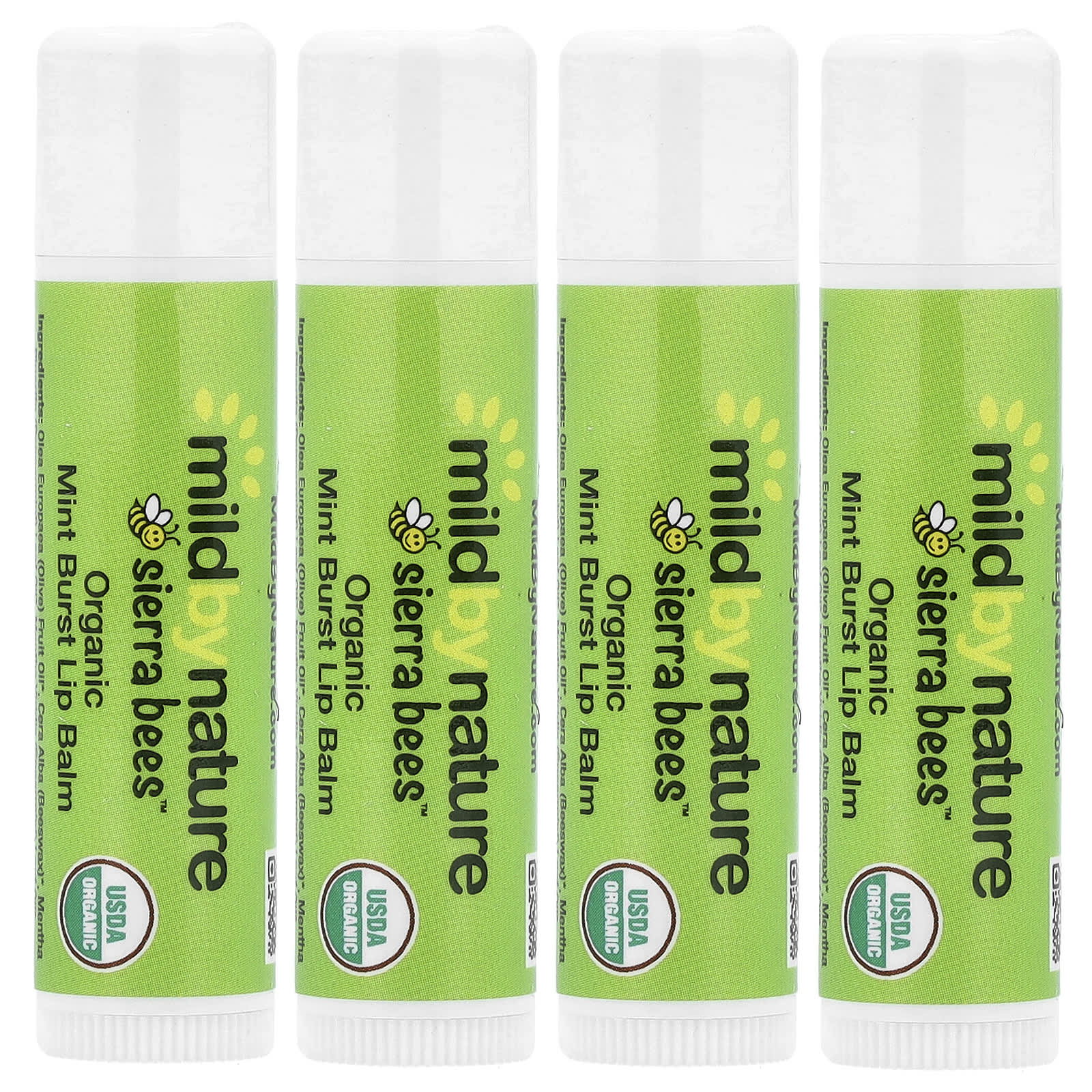 Mild By Nature, Sierra Bees™, Organic Lip Balms, Mint Burst, 4 Pack, 0.15 oz (4.25 g) Each