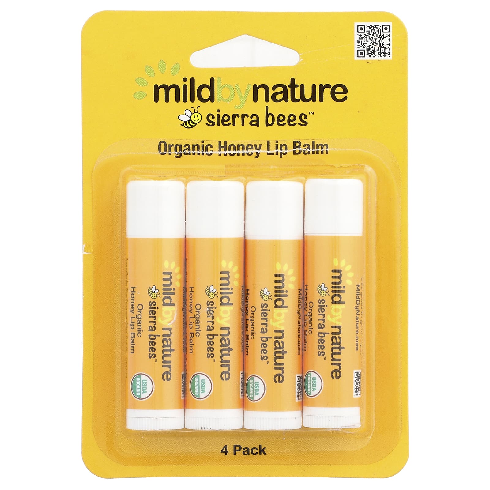 Mild By Nature, Sierra Bees™, Organic Lip Balms, Honey, 4 Pack, 0.15 oz (4.25 g) Each