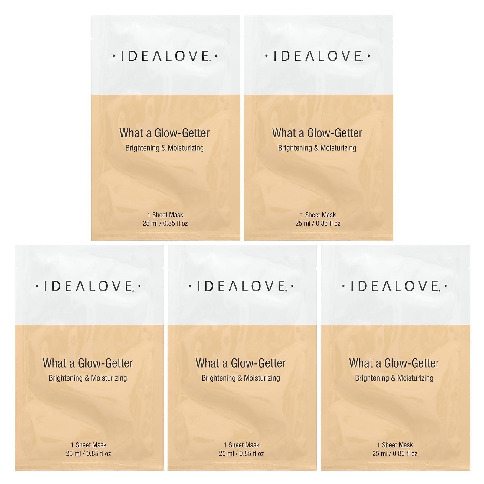 Idealove, What a Glow-Getter, Brightening & Moisturizing, 5 Beauty Sheet Masks, 0.85 fl oz (25 ml) Each