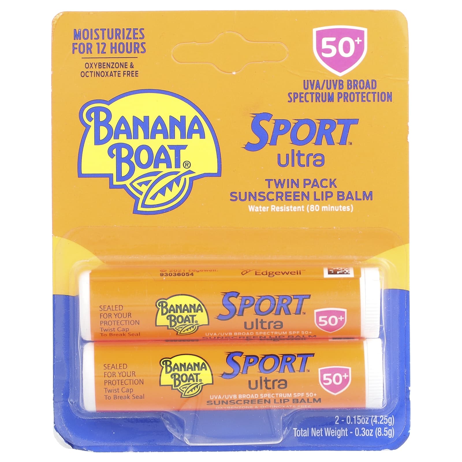Banana Boat, Sport™ Ultra, Sunscreen Lip Balm, SPF 50+, 2 Pack, 0.15 oz (4.25 g) Each