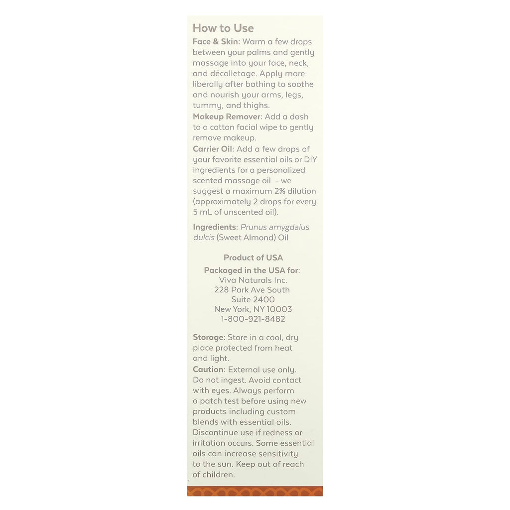 Viva Naturals, Sweet Almond Oil, 16 fl oz (473 ml)