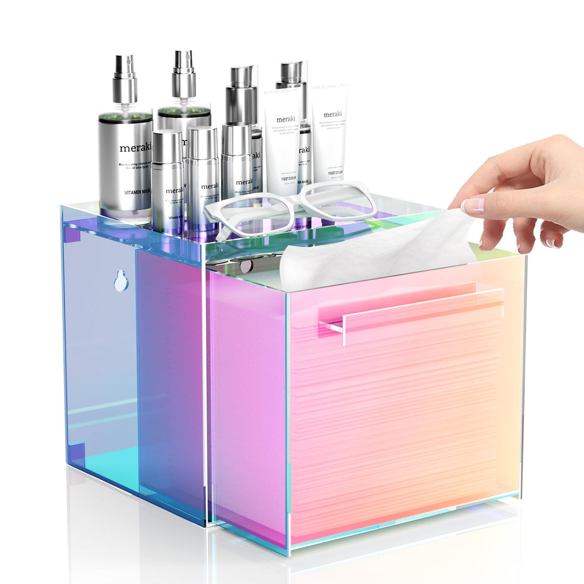 Acrylic Disposable Facial Towel Holder, Wall-Mounted Storage Box with Drawer