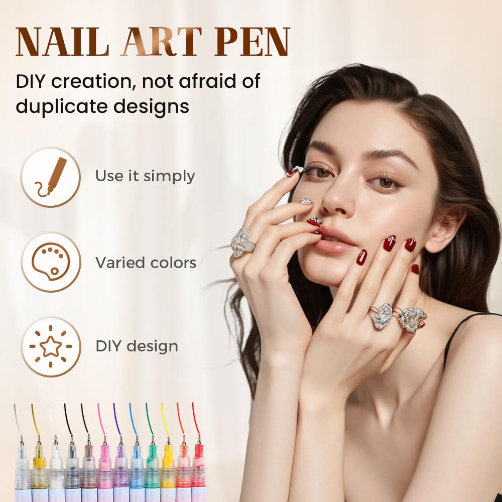 12-Color Nail Art Pens Set with 0.5mm Precision Tips